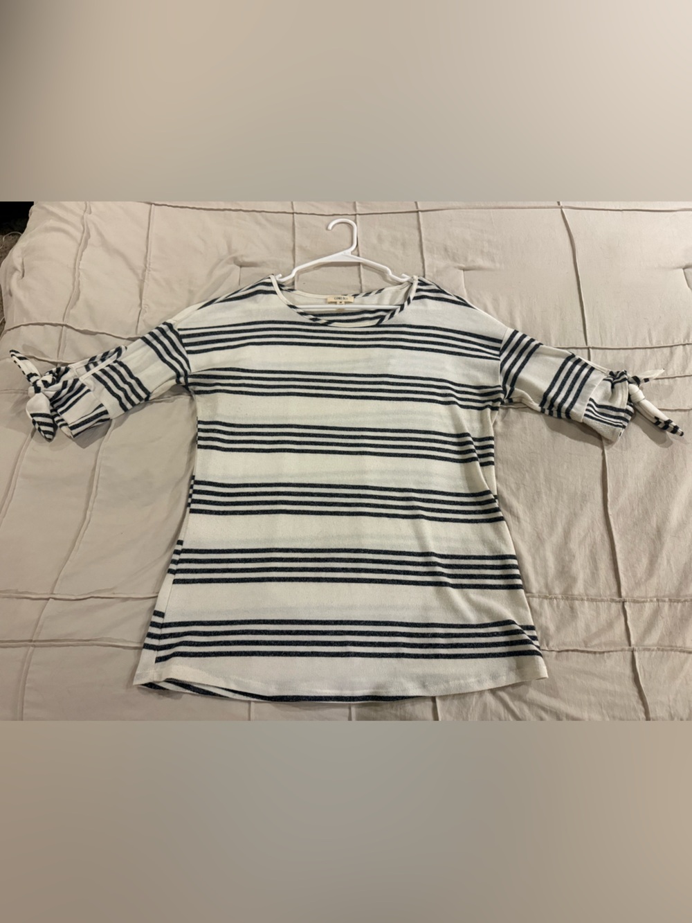 Striped Tie-Sleeve Tunic Top - Navy and White - Size M